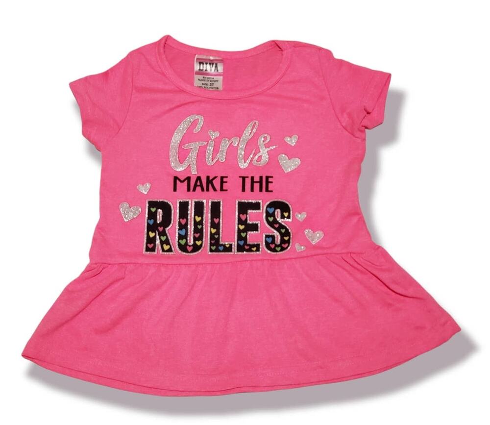 Diva Girls Make The Rules Pink Peplum Long Shirt / Dress - Size 3T